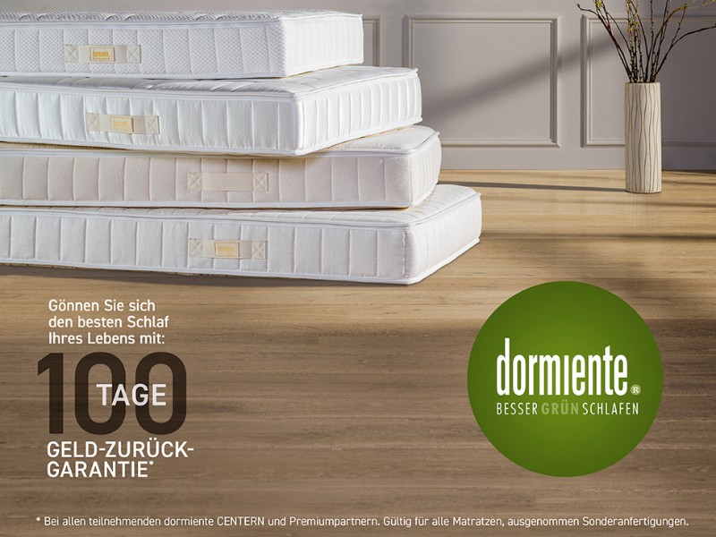 dormiente ist so überzeugt von ihren Naturlatex-Matratzen, dass Sie Ihr Geld zurück bekommen, wenn Sie nicht zufrieden sind - bis zu 100 Tage nach dem Kauf
