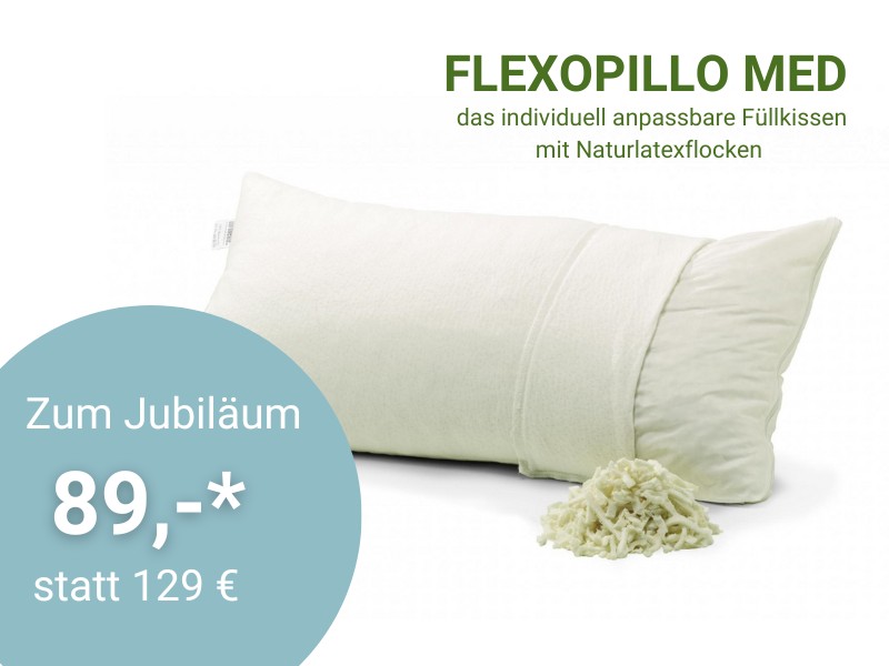 Angebot Füll-Kopfkissen Flexopillo Med mit Naturlatexflocken von dormiente bei Fischers NeuArt in Obernburg für 89 Euro anstelle 129 Euro während der Jubiläums-Aktion