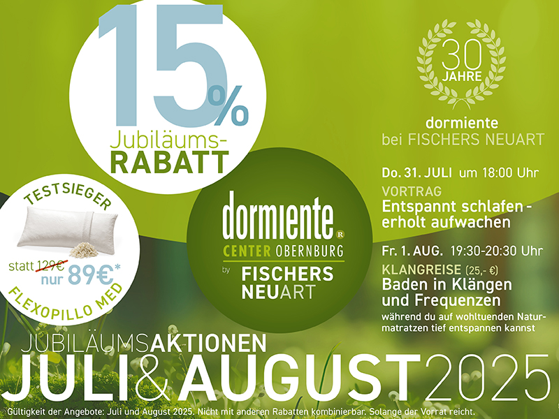 dormiente-Jubiläums-Aktion mit 15% Rabatt + Flexopillo Med für 89 Euro anstelle von 129 Euro