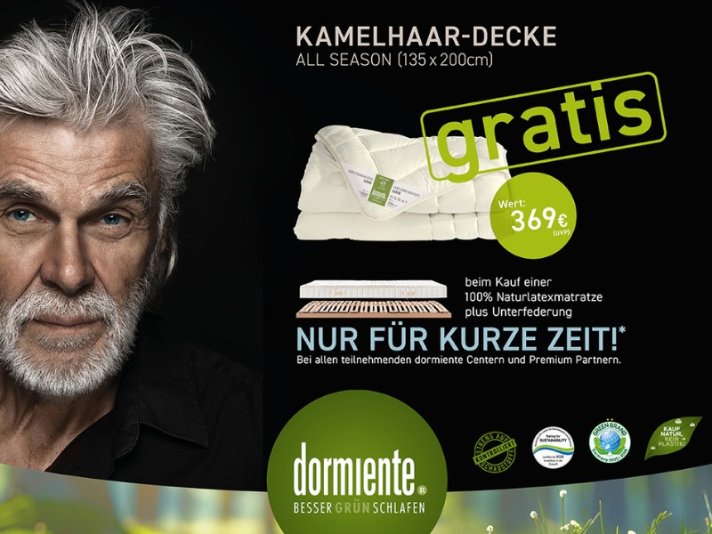dormiente-Winter-Aktion mit kuscheliger Kamelhaardecke gratis beim Kauf von Matratze und Unterfederung 