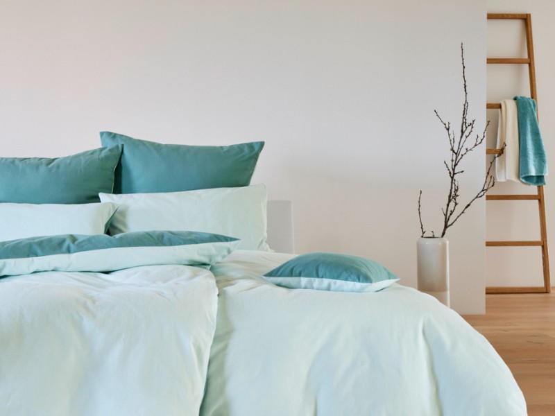 Edel-Biber-Wendebettwäsche in den neuen frischen Aquafarbtönen Aqua + Arktik