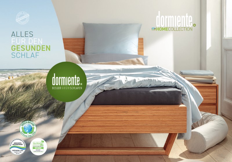 Sehen Sie sich gleich noch den Flyer "HomeCollection" an mit Kopfkissen, Bettdecken + Bettbezügen aus Naturfasern Titelseite des dormiente-Flyers "HomeCollection" mit Kopfkissen, Bettdecken und Bettbezügen aus Naturfasern